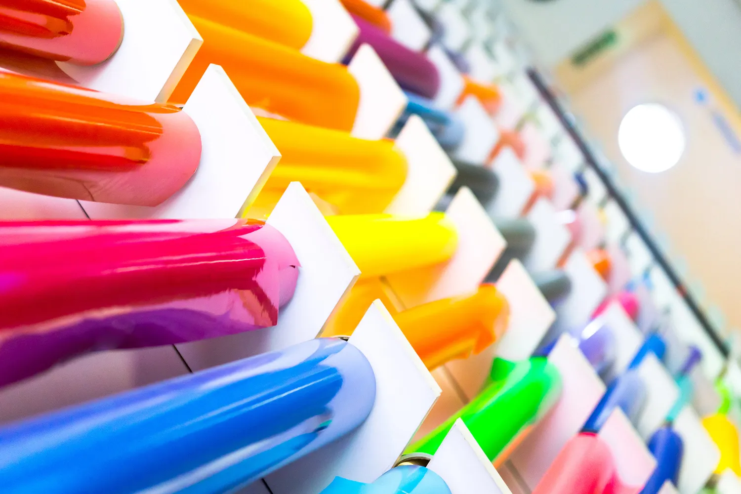Colorful vinyl rolls in a variety of colors